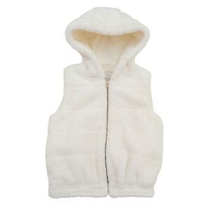 Janie and Jack Girls Size 5-6 Cream Sherpa Hooded Vest Soft Fleece Warm Winter